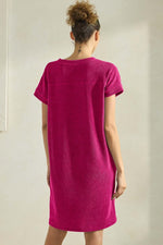 Women’s Raspberry Effortless Chic V-Neck Short Sleeve Corduroy Shift Dress