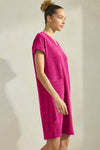 Women’s Raspberry Effortless Chic V-Neck Short Sleeve Corduroy Shift Dress