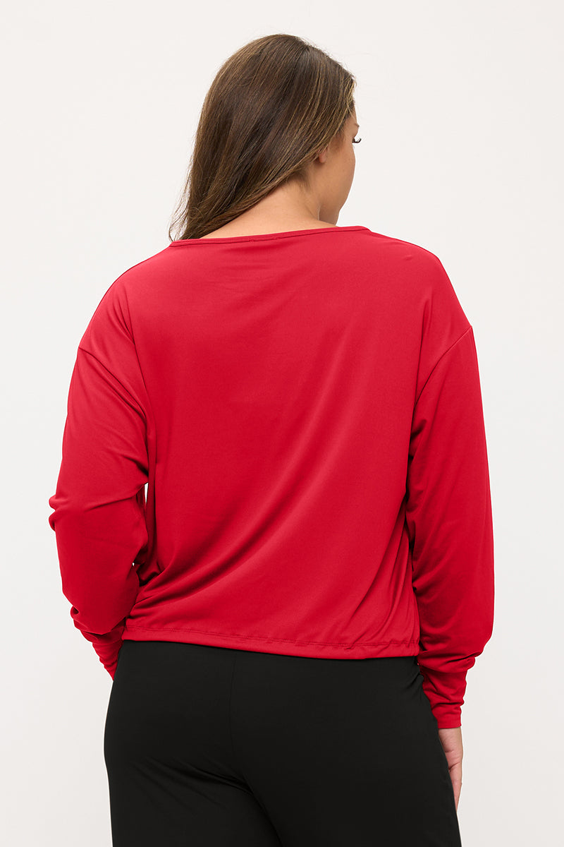 Women’s Relaxed Fit Tie Hem Long Sleeve Top 