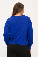 Plus Size Relaxed Fit Tie Hem Long Sleeve Top