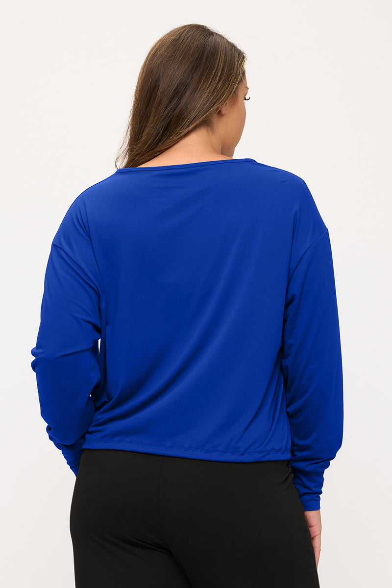 Plus Size Relaxed Fit Tie Hem Long Sleeve Top