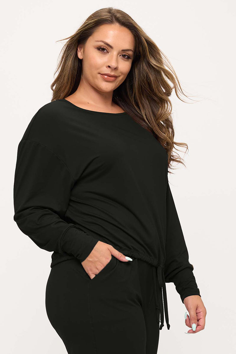 Women’s Relaxed Fit Tie Hem Long Sleeve Top 