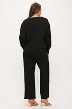 Women’s Relaxed Fit Tie Hem Long Sleeve Top and Loose Fit Pants