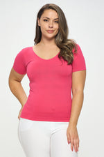 Plus Size Women’s Essential Reversible Seamless Short Sleeve Top