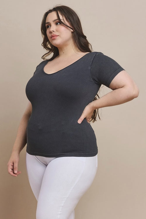 Plus Size Reversible Stonewashed Ribbed Top