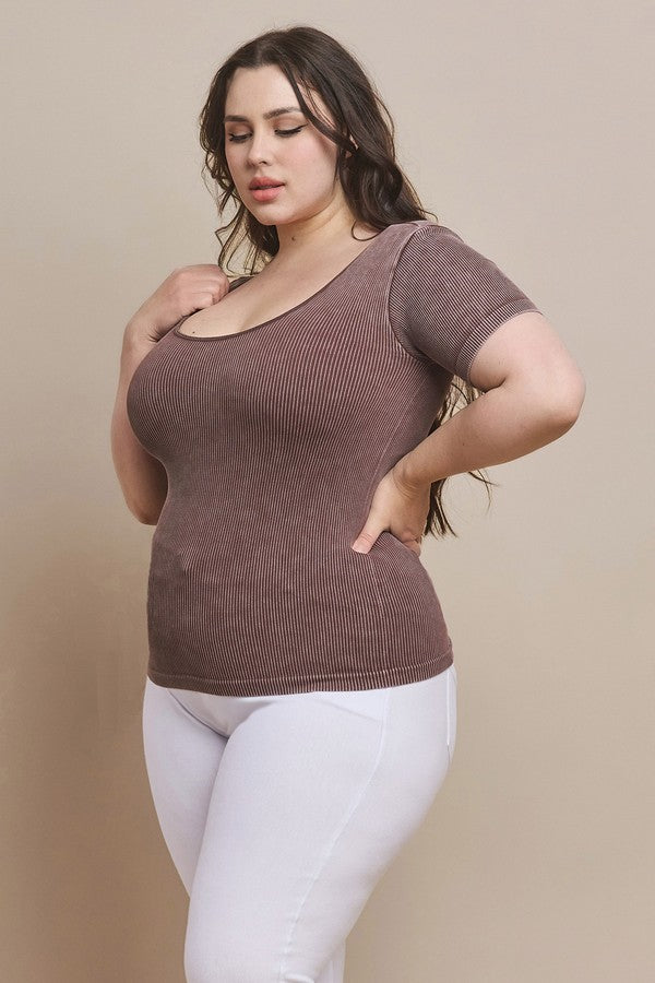 Plus Size Reversible Stonewashed Ribbed Top