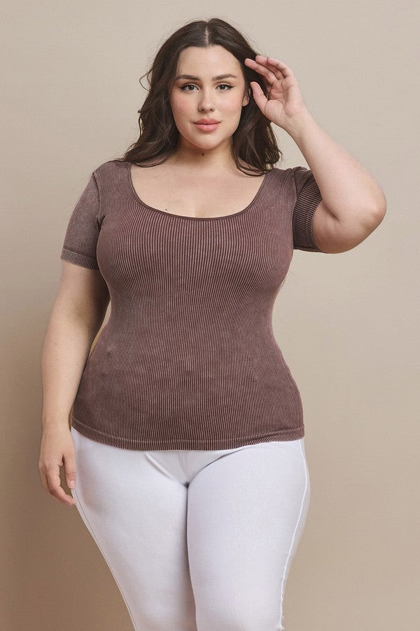 Plus Size Reversible Stonewashed Ribbed Top