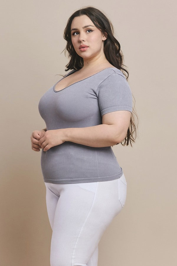 Plus Size Reversible Stonewashed Ribbed Top