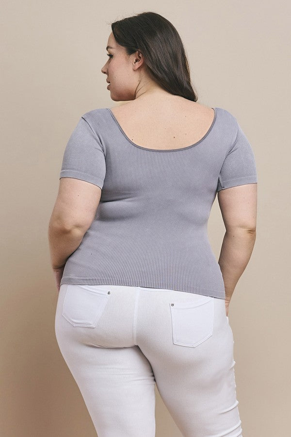 Plus Size Reversible Stonewashed Ribbed Top