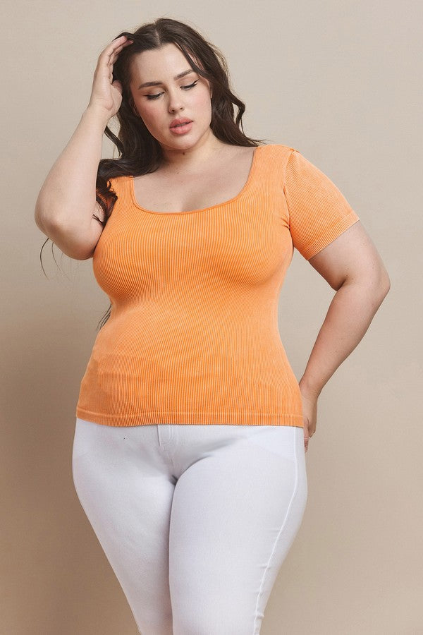 Plus Size Reversible Stonewashed Ribbed Top