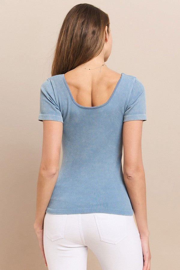 Plus Size Reversible Stonewashed Ribbed Top