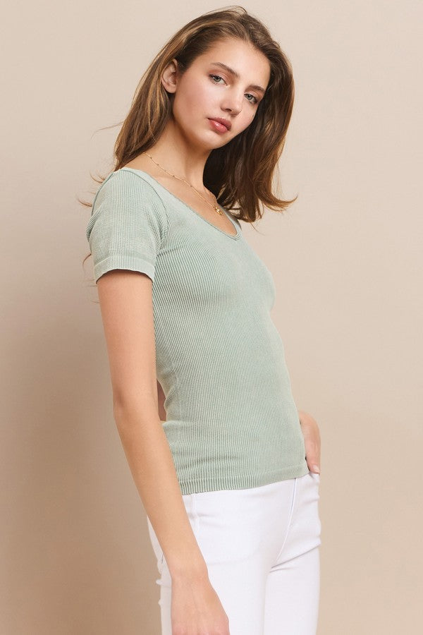 Reversible Stonewashed Ribbed Top