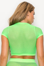 Women's Sheer Short Sleeves Fishnet Crop Top