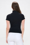 Women's Black Short Sleeve Mock Neck Essential Top Shirt, One Size