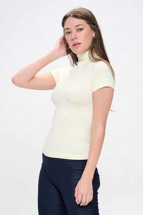 Women's Ivory Short Sleeve Mock Neck Essential Top Shirt, One Size