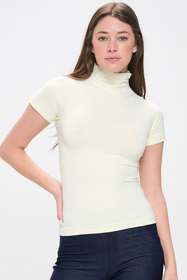 Women's Ivory Short Sleeve Mock Neck Essential Top Shirt, One Size