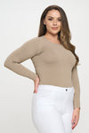 Light Mocha Women’s Seamless Long Sleeve Round Crew Neck Stretchy Top 