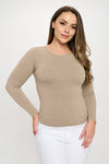 Light Mocha Women’s Seamless Long Sleeve Round Crew Neck Stretchy Top 