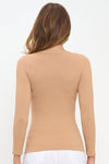 Cream Coffee Women’s Seamless Long Sleeve Round Crew Neck Stretchy Top 