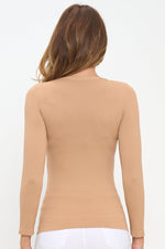 Cream Coffee Women’s Seamless Long Sleeve Round Crew Neck Stretchy Top 
