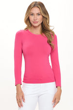 Fuchsia Women’s Seamless Long Sleeve Round Crew Neck Stretchy Top 