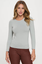 Grey Women’s Seamless Long Sleeve Round Crew Neck Stretchy Top 
