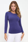 Midnight Blue Women’s Seamless Long Sleeve Round Crew Neck Stretchy Top 