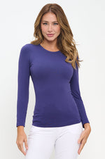 Midnight Blue Women’s Seamless Long Sleeve Round Crew Neck Stretchy Top 