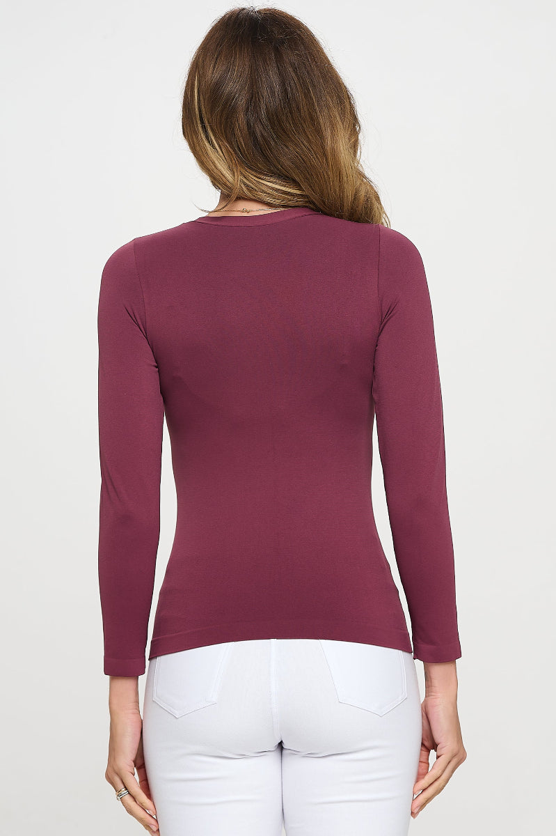 Plum Women’s Seamless Long Sleeve Round Crew Neck Stretchy Top 