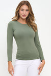 Smokey Olive Women’s Seamless Long Sleeve Round Crew Neck Stretchy Top 