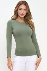 Smokey Olive Women’s Seamless Long Sleeve Round Crew Neck Stretchy Top 