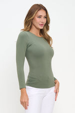 Smokey Olive Women’s Seamless Long Sleeve Round Crew Neck Stretchy Top 
