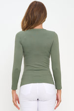 Smokey Olive Women’s Seamless Long Sleeve Round Crew Neck Stretchy Top 