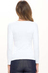 White Women’s Seamless Long Sleeve Round Crew Neck Stretchy Top 