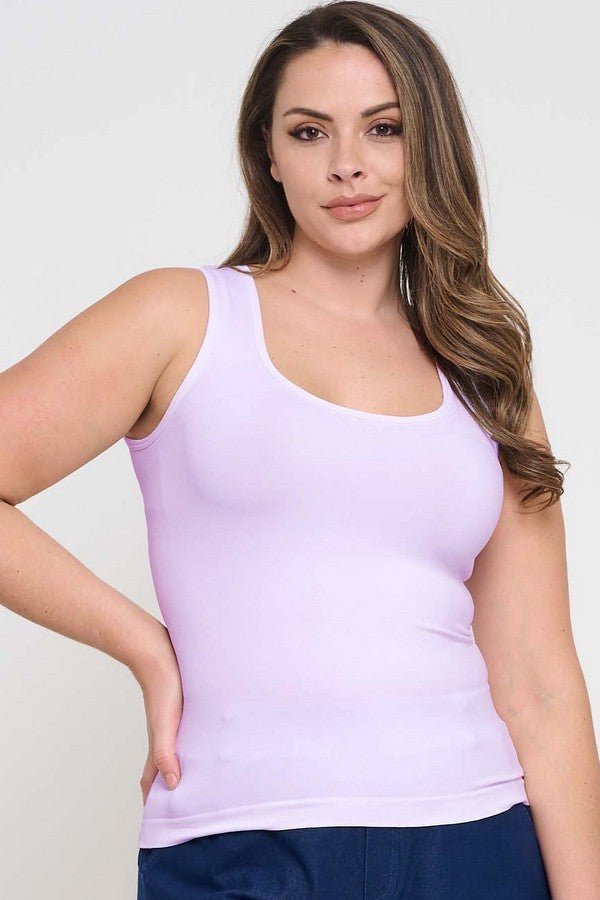 Lavender Women’s Scoop Neck Essential Seamless Sold Tank Top – One Size Plus Size