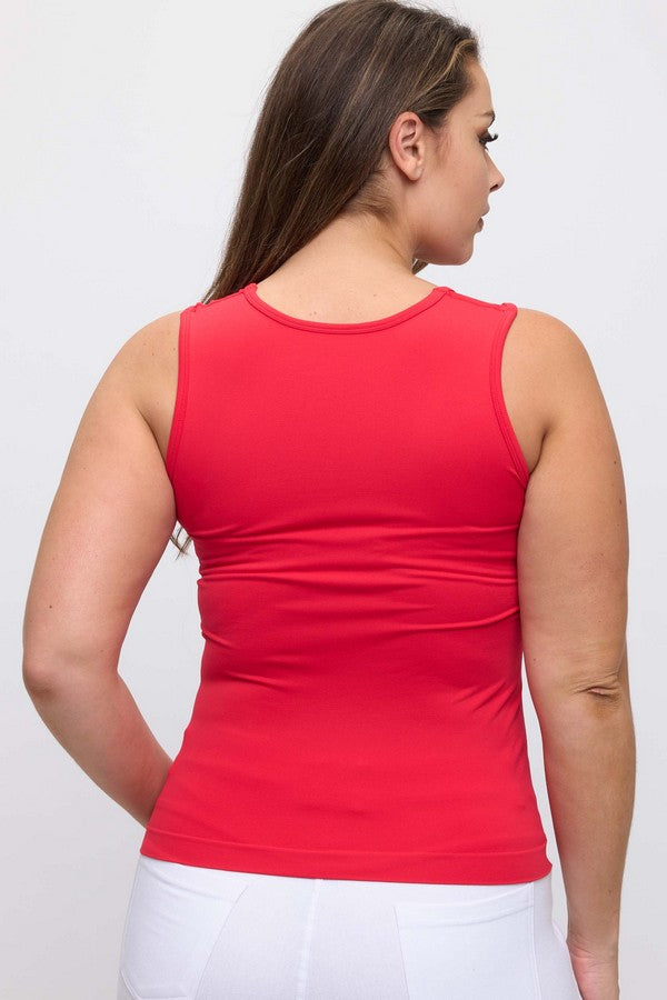 Red Women’s Scoop Neck Essential Seamless Sold Tank Top – One Size Plus Size