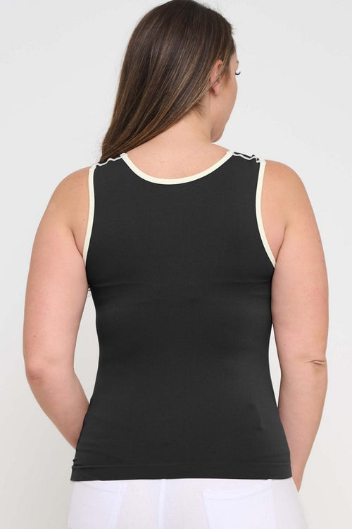 Black and Ivory Women’s Scoop Neck Essential Seamless Solid Ringer Tank Top – Plus Size