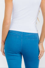 High Waist Skinny Leg Jeggings with Center Zipper - Denim Blue