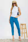 High Waist Skinny Leg Jeggings with Center Zipper - Denim Blue