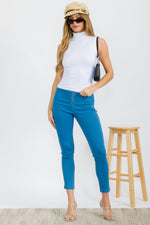 High Waist Skinny Leg Jeggings with Center Zipper - Denim Blue