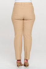 Back View of Camel Colored Straight Leg Jeggings, Denim Leggings, Elastic Waist Jean Pants for Women