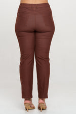 BackView of Coffee Colored Straight Leg Jeggings, Denim Leggings, Elastic Waist Jean Pants for Women