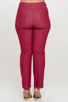 Back Side View of Burgundy Straight Leg Jeggings, Denim Leggings, Elastic Waist Jean Pants for Women