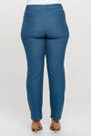 Back View of Teal Straight Leg Jeggings, Denim Leggings, Elastic Waist Jean Pants for Women