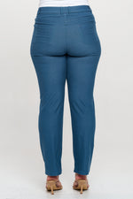 Back View of Teal Straight Leg Jeggings, Denim Leggings, Elastic Waist Jean Pants for Women