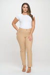 Full Front View of Camel Colored Straight Leg Jeggings, Denim Leggings, Elastic Waist Jean Pants for Women