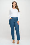 Front View of Teal Straight Leg Jeggings, Denim Leggings, Elastic Waist Jean Pants for Women