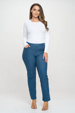 Front View of Teal Straight Leg Jeggings, Denim Leggings, Elastic Waist Jean Pants for Women