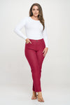 Full Body View of Burgundy Straight Leg Jeggings, Denim Leggings, Elastic Waist Jean Pants for Women