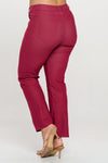 Back Side View of Burgundy Straight Leg Jeggings, Denim Leggings, Elastic Waist Jean Pants for Women